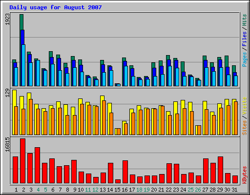 Daily usage for August 2007
